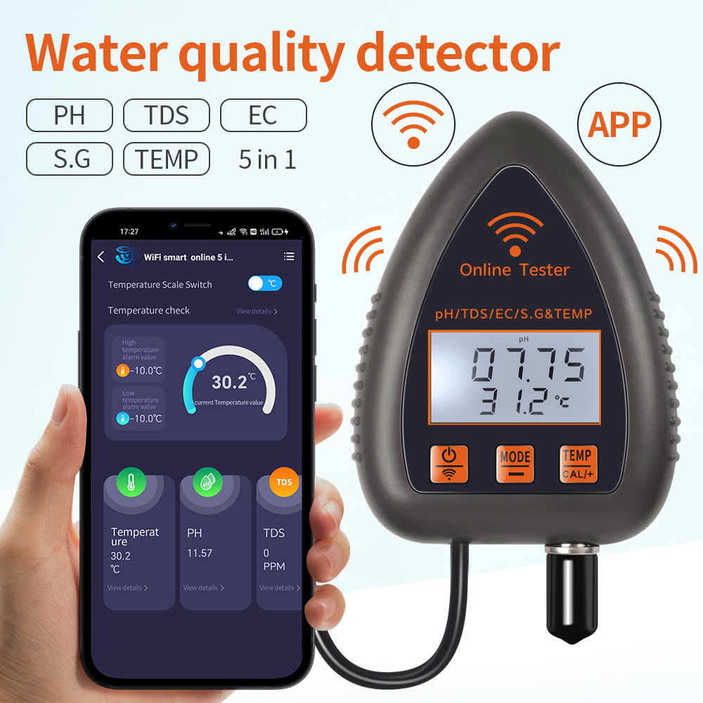 Planted Aquarium Test Kit - Tuya WiFi 5 in 1 TDS/EC/SALT/S.G./TEMP